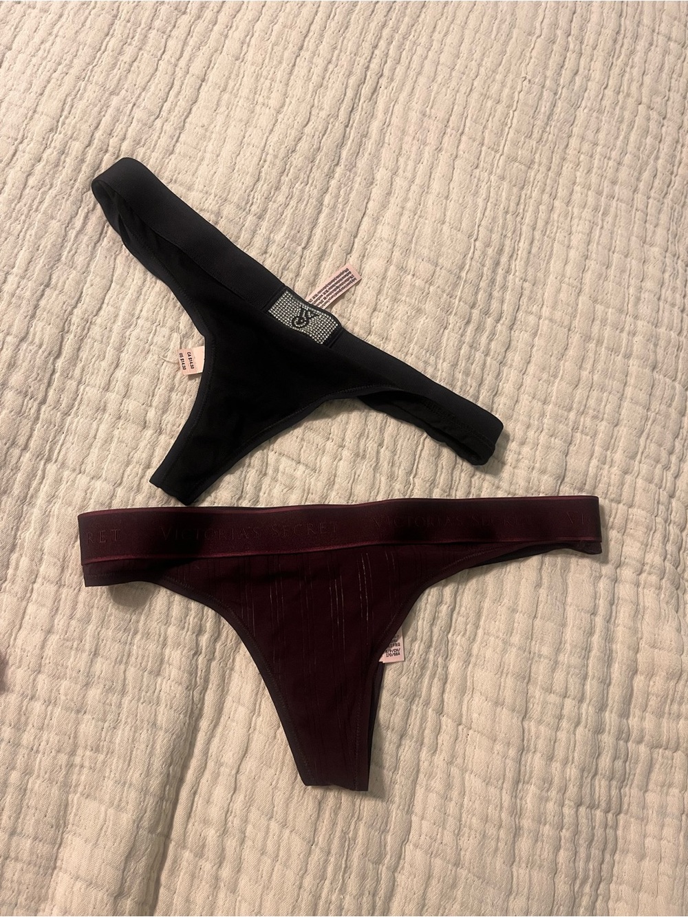 Victoria's Secret two pairs Black and Burgundy Thong size S